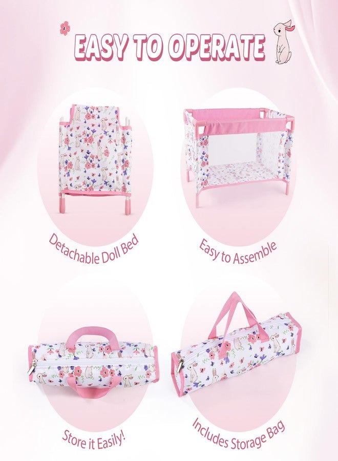 BABESIDE سرير دمى الأطفال حديثي الولادة، سرير دمى للأطفال مقاس 18 بوصة، سرير لعب قابل للإزالة لدمى الأطفال، ملحقات دمى الأطفال حديثي الولادة مع حقيبة تخزين، هدية لعبة للأطفال - Image 2